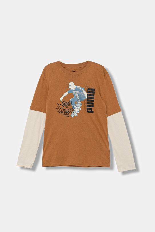 Puma longsleeve bawełniany dziecięcy MID90s Layered Longsleeve B nadruk brązowy 688467