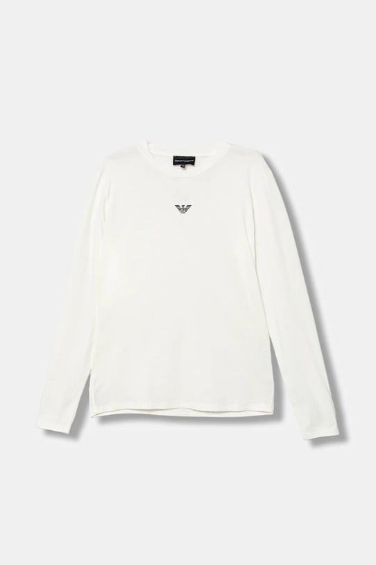Otroška bombažna majica z dolgimi rokavi Emporio Armani Okrogel bela EB000420.AF15013