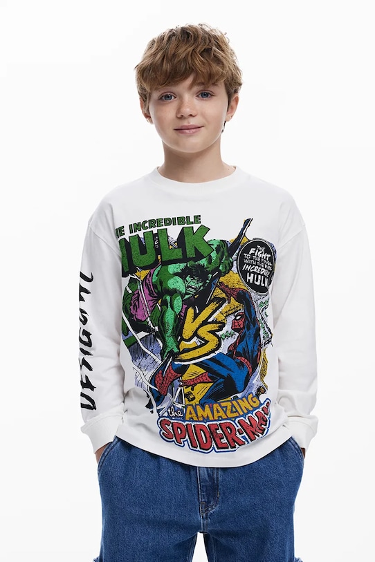 Desigual longsleeve bawełniany dziecięcy nadruk biały 25WBTK02