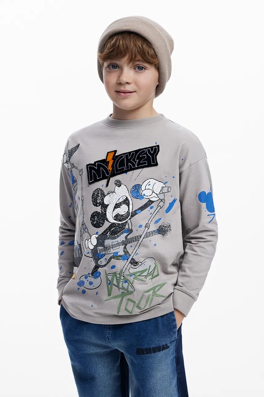 Desigual longsleeve bawełniany dziecięcy nadruk szary 25WBTK13