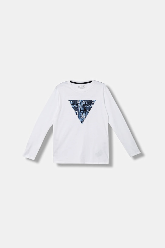Guess longsleeve bawełniany dziecięcy aplikacja biały L5BI04.I3Z14.9BYA