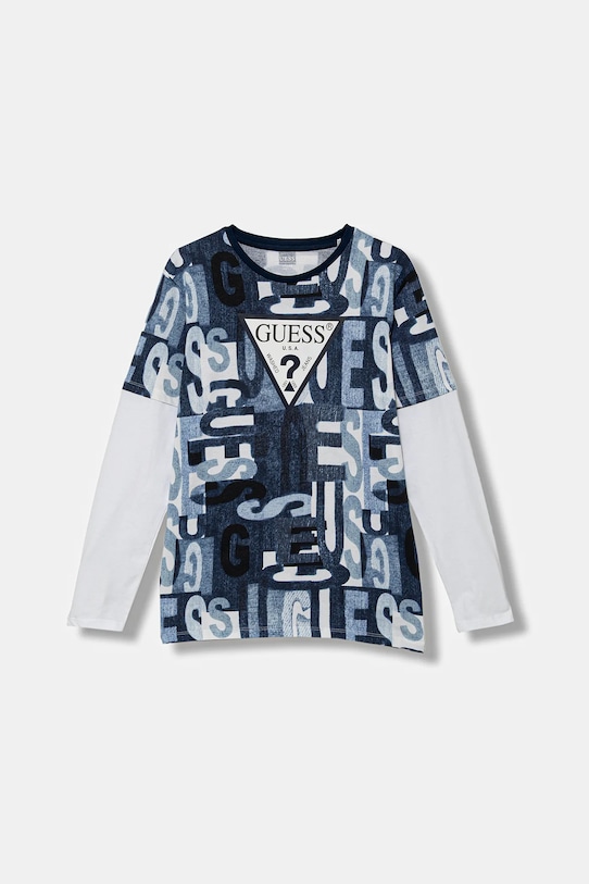 Дитячий бавовняний лонгслів Guess візерунок блакитний L5BI06.I3Z14.9BYA