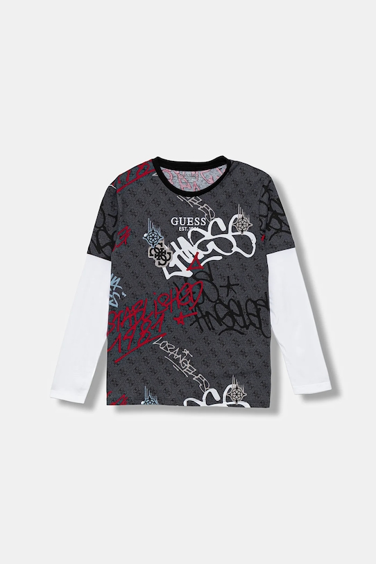 Guess longsleeve bawełniany dziecięcy wzorzyste szary L5BI08.I3Z14.9BYA