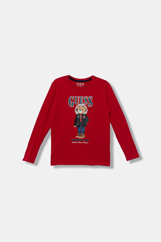 Guess longsleeve bawełniany dziecięcy nadruk czerwony L5BI09.I3Z14.9BYA