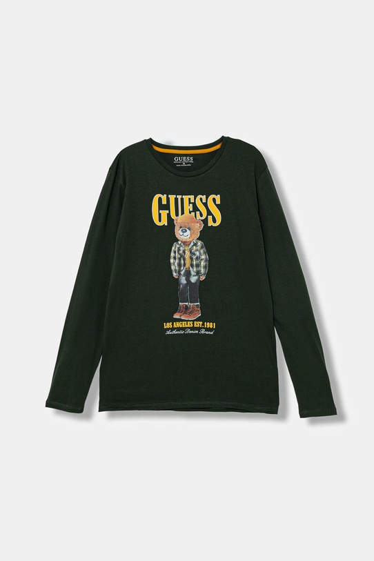 Guess longsleeve bawełniany dziecięcy nadruk zielony L5BI09.I3Z14.9BYA