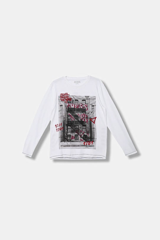 Guess longsleeve bawełniany dziecięcy nadruk biały L5BI13.I3Z14.9BYA