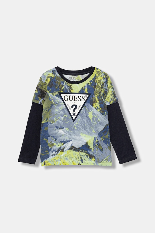Guess longsleeve bawełniany dziecięcy wzorzyste granatowy N5BI03.I3Z14.9BYA