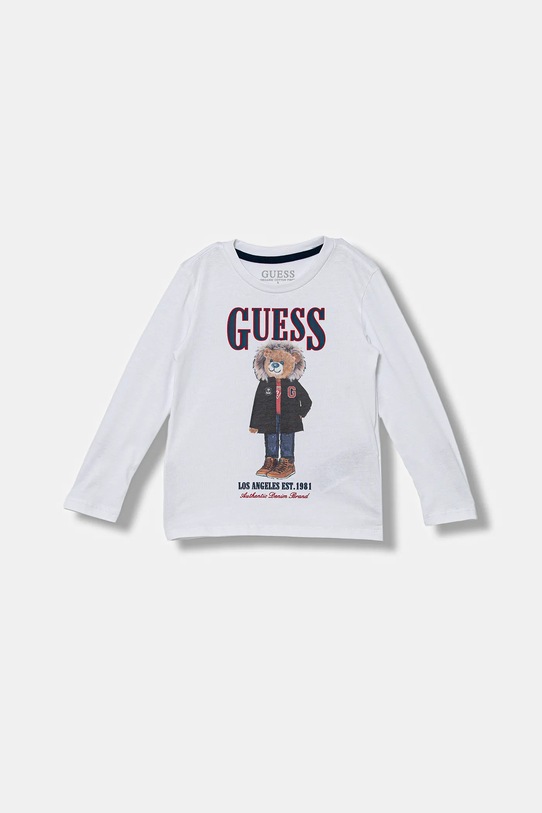 Guess longsleeve bawełniany dziecięcy nadruk biały N5BI04.I3Z14.9BYA