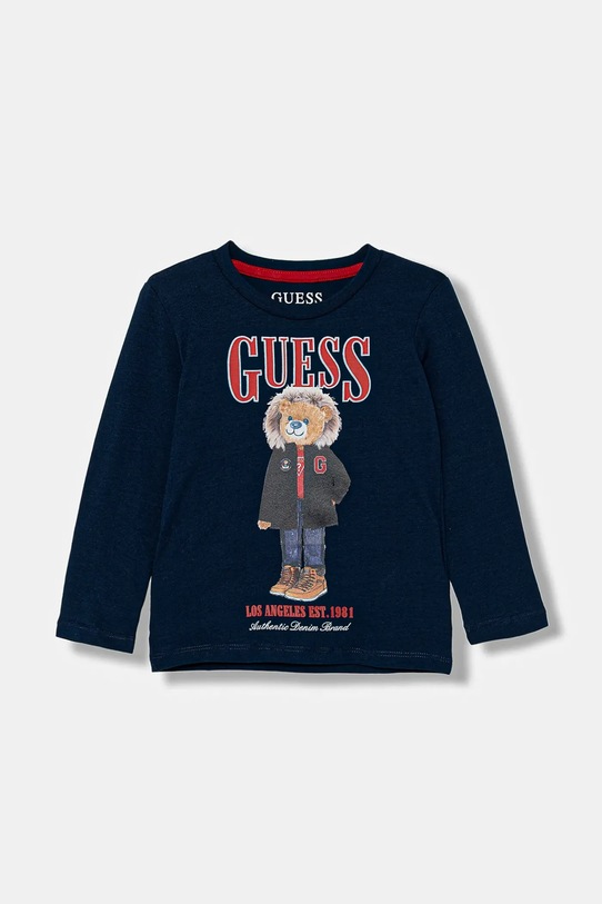 Guess longsleeve bawełniany dziecięcy nadruk granatowy N5BI04.I3Z14.9BYA
