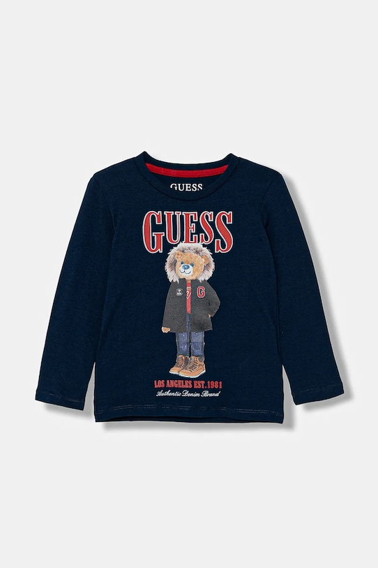 Дитячий бавовняний лонгслів Guess бавовна темно-синій N5BI04.I3Z14.9BYA