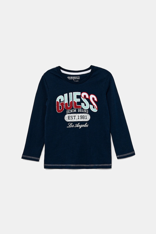 Detská bavlnená košeľa s dlhým rukávom Guess nášivka tmavomodrá N5BI06.I3Z14.9BYA