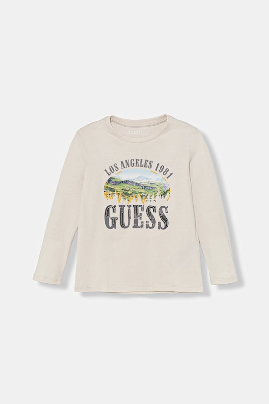 Guess longsleeve bawełniany dziecięcy nadruk beżowy N5BI13.I3Z14.9BYA
