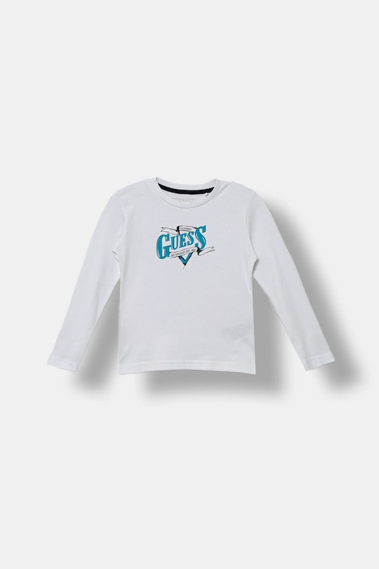 Guess longsleeve bawełniany dziecięcy nadruk biały N5BI18.I3Z14.9BYA
