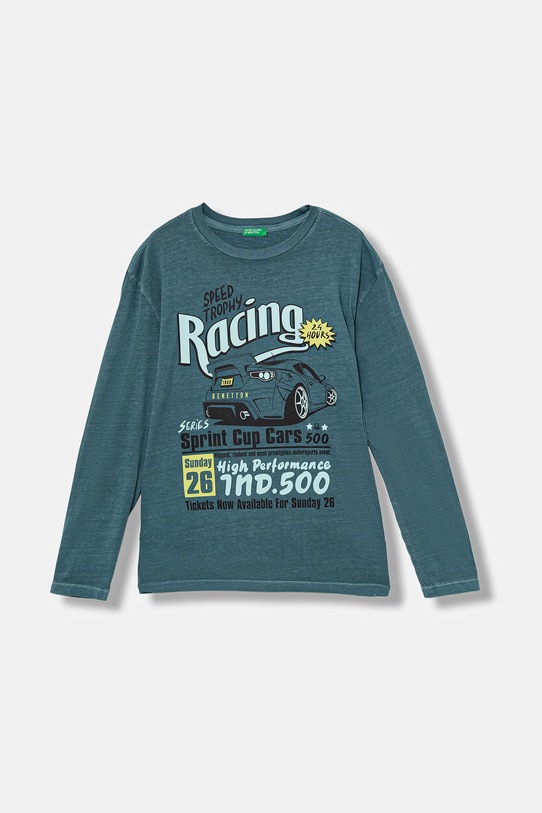 United Colors of Benetton longsleeve bawełniany dziecięcy nadruk turkusowy 3PCMC10QL.G.seasonal