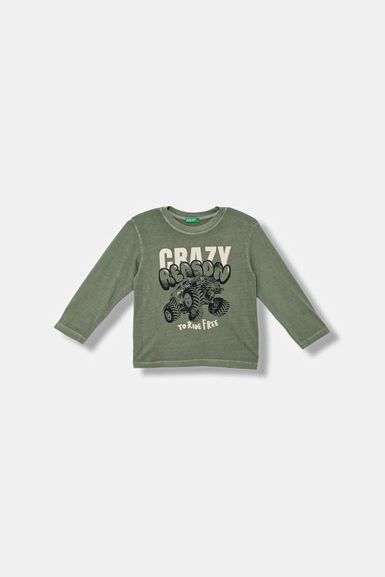 United Colors of Benetton longsleeve bawełniany dziecięcy nadruk zielony 3PCMG10K6.P.seasonal