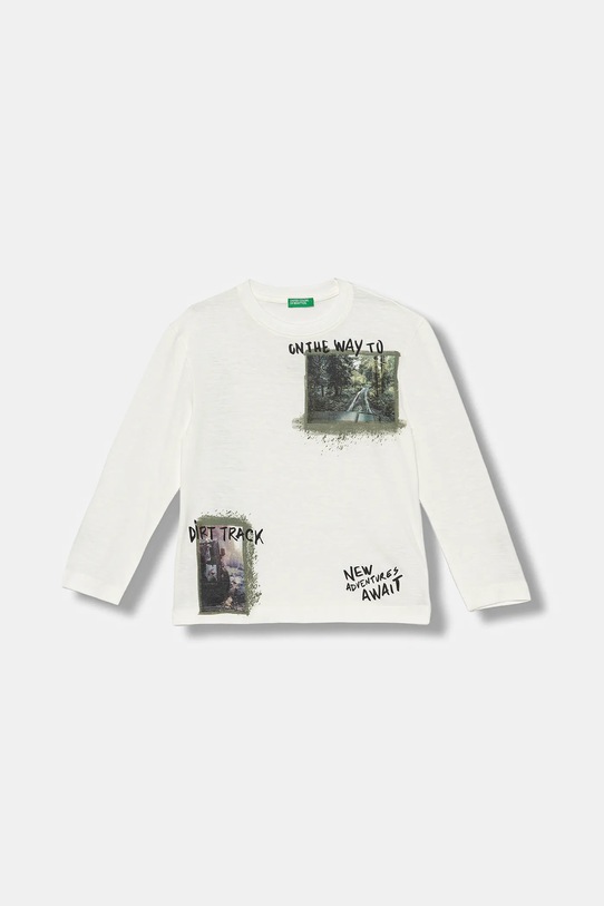 United Colors of Benetton longsleeve bawełniany dziecięcy nadruk biały 3TAMC10PV.G.seasonal