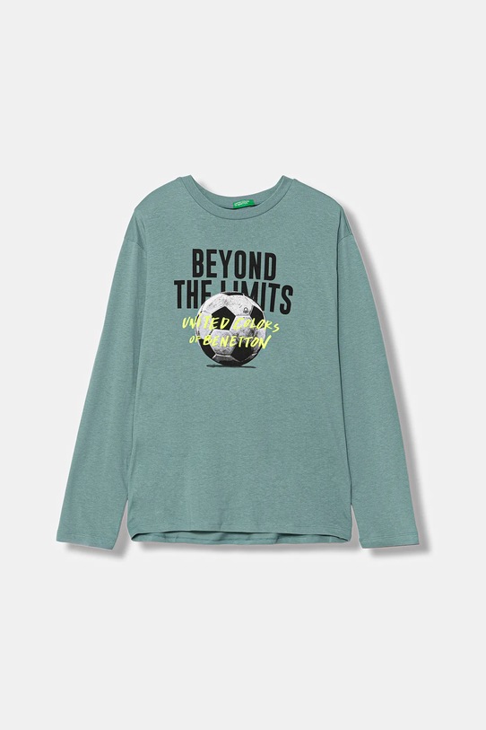 United Colors of Benetton longsleeve bawełniany dziecięcy nadruk turkusowy 35RYC10QQ.G.seasonal