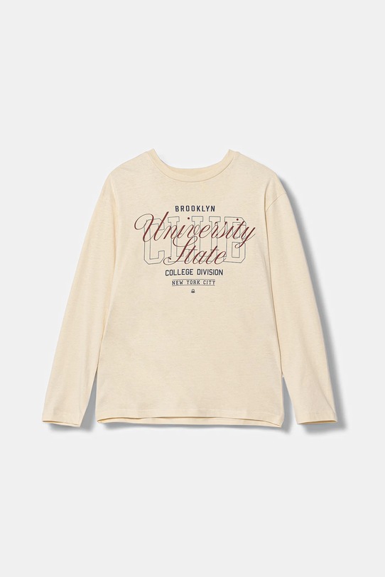 United Colors of Benetton longsleeve bawełniany dziecięcy nadruk beżowy 35RYC10QQ.G.seasonal