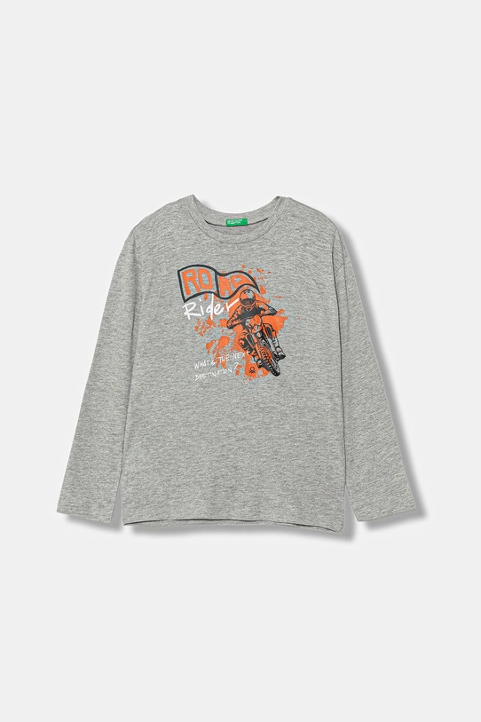 United Colors of Benetton longsleeve bawełniany dziecięcy nadruk szary 35RYC10QQ.G.seasonal