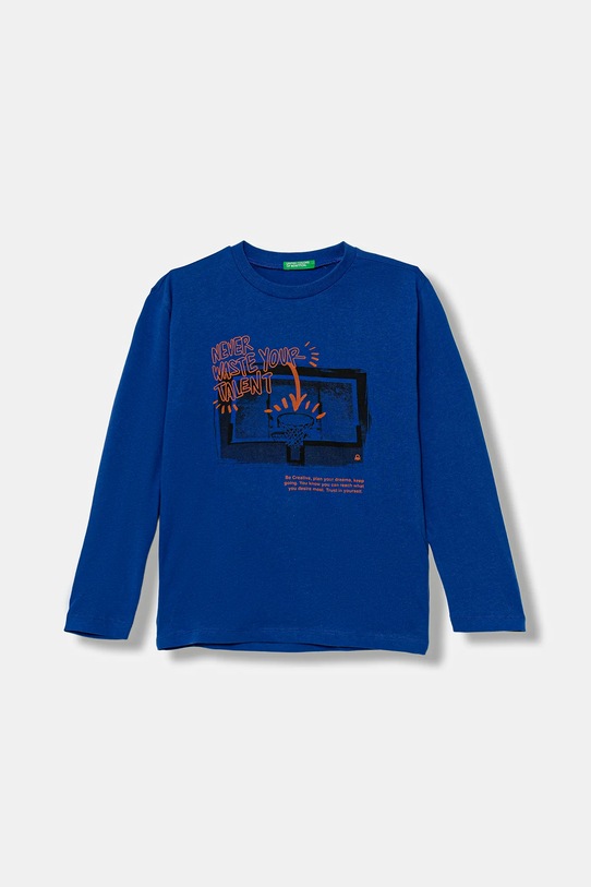 United Colors of Benetton longsleeve bawełniany dziecięcy nadruk niebieski 35RYC10QQ.G.seasonal