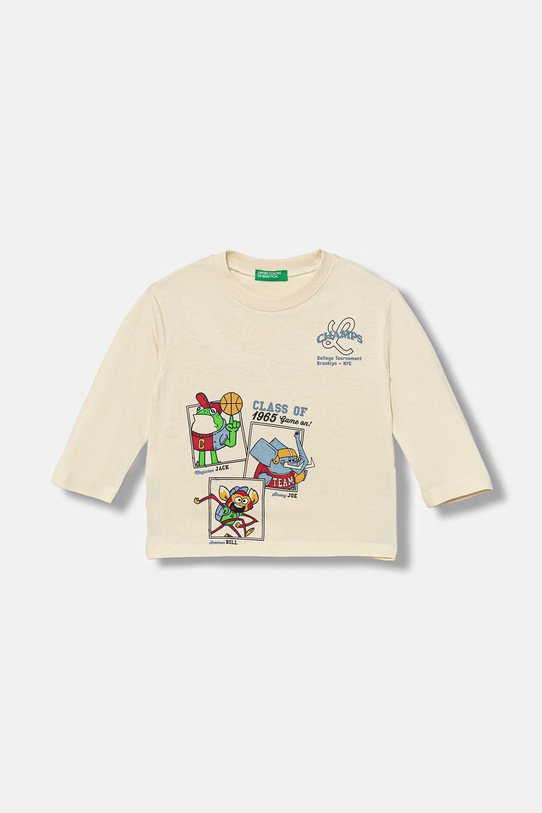 United Colors of Benetton longsleeve bawełniany dziecięcy nadruk beżowy 35RYG10K4.P.seasonal