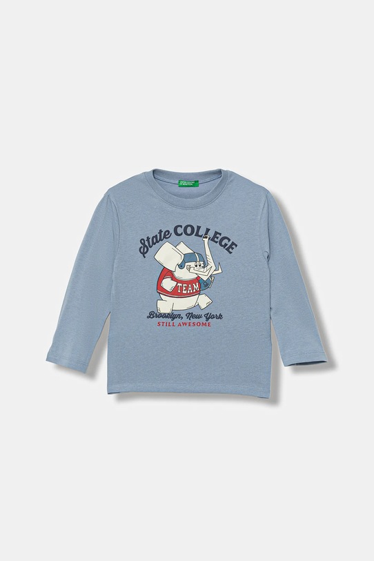 United Colors of Benetton longsleeve bawełniany dziecięcy nadruk niebieski 35RYG10K4.P.seasonal