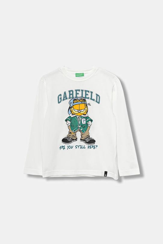 United Colors of Benetton longsleeve din bumbac pentru copii print alb 35RYC10QA.G.seasonal