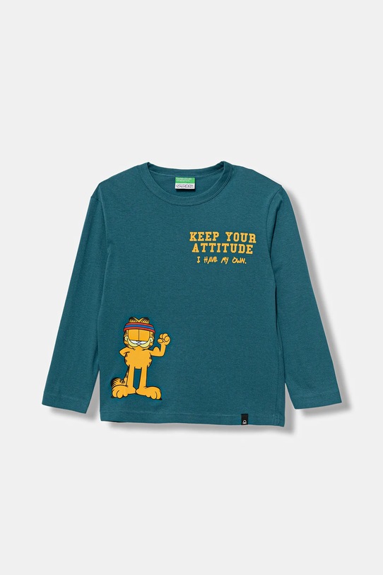 United Colors of Benetton longsleeve bawełniany dziecięcy nadruk turkusowy 35RYC10QA.G.seasonal