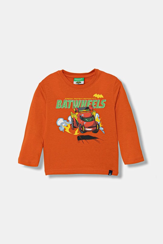 United Colors of Benetton longsleeve bawełniany dziecięcy nadruk pomarańczowy 35RYG10KE.P.seasonal