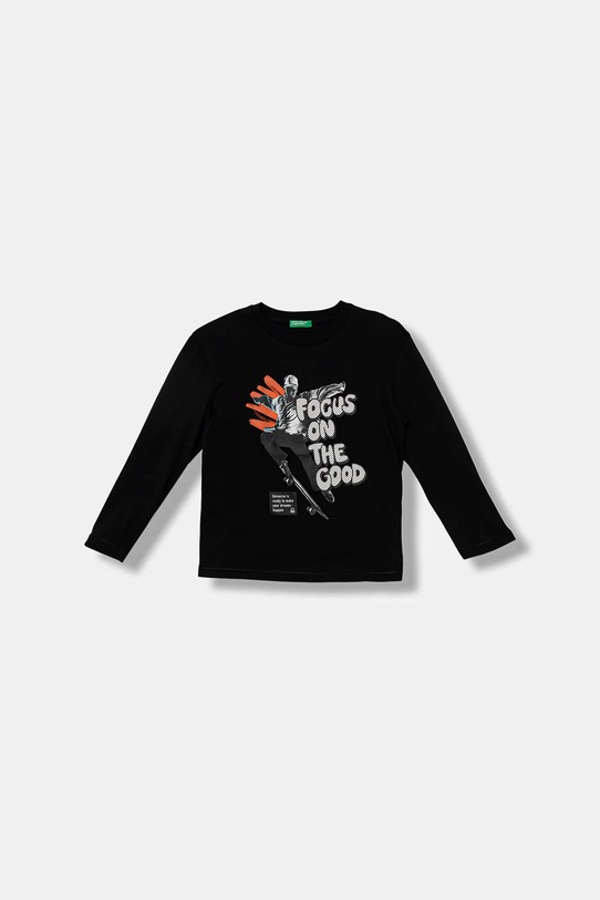 United Colors of Benetton longsleeve din bumbac pentru copii print negru 3I1XC10QR.G.seasonal