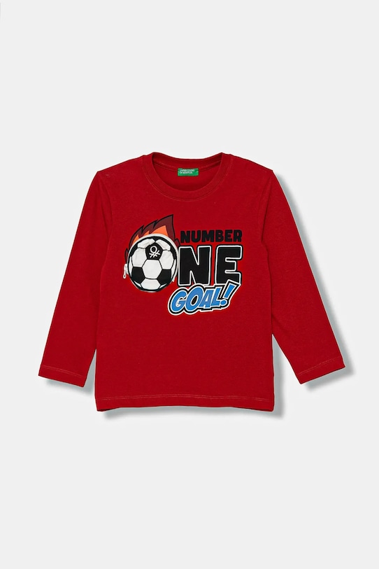 United Colors of Benetton longsleeve bawełniany dziecięcy nadruk czerwony 3I1XG10KQ.P.seasonal