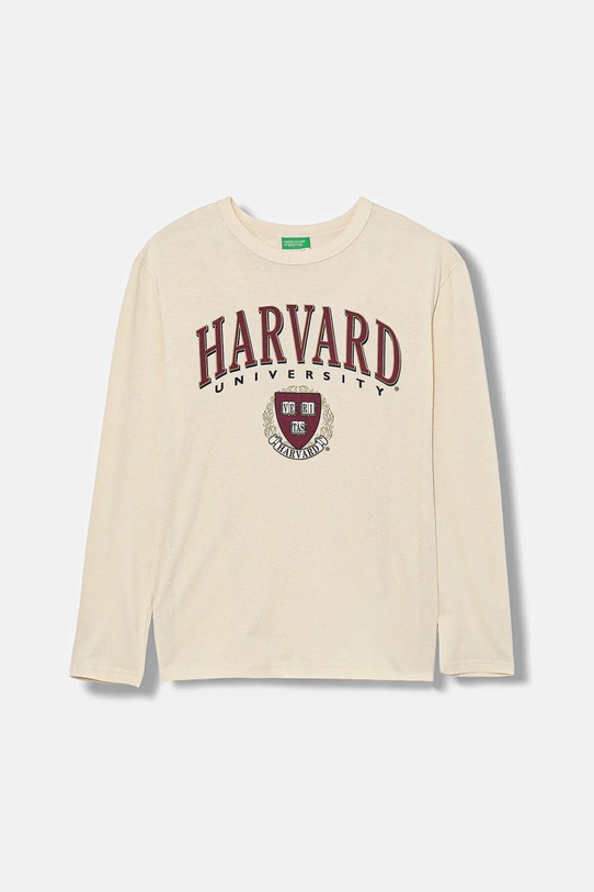 United Colors of Benetton longsleeve bawełniany dziecięcy nadruk beżowy 3IVWC10PW.G.seasonal