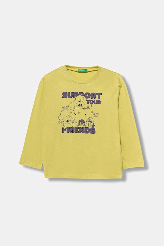 United Colors of Benetton longsleeve din bumbac pentru copii print galben 3JERG10K5.P.seasonal