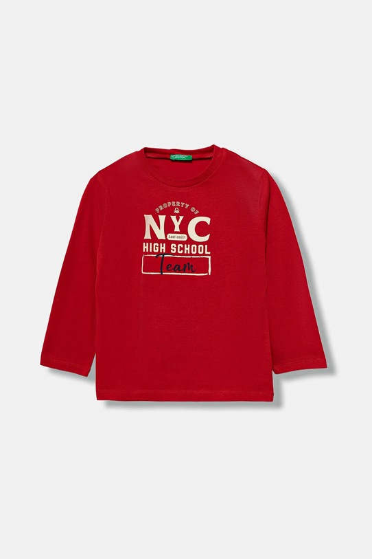 United Colors of Benetton longsleeve bawełniany dziecięcy nadruk czerwony 3JERG10K5.P.seasonal