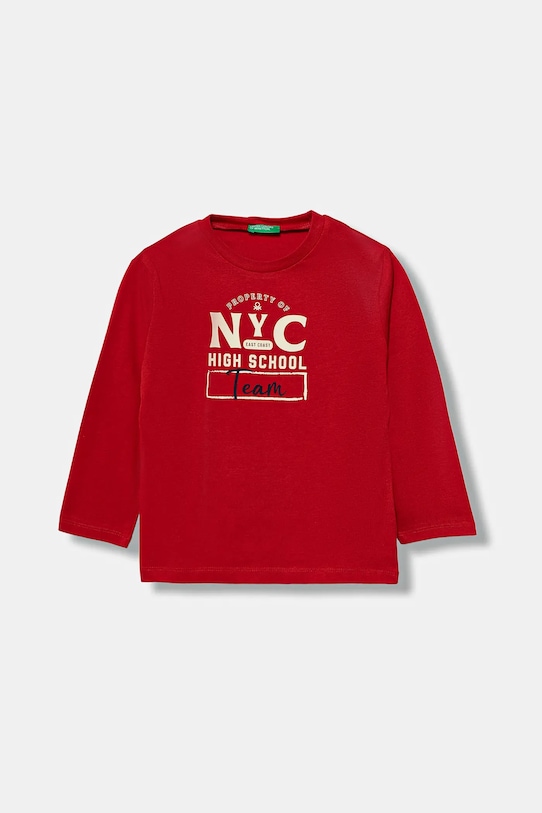 United Colors of Benetton longsleeve din bumbac pentru copii print rosu 3JERG10K5.P.seasonal