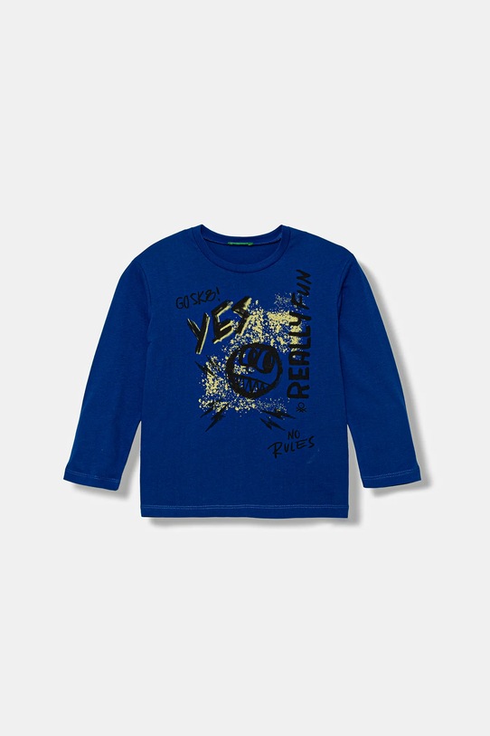 United Colors of Benetton longsleeve bawełniany dziecięcy nadruk niebieski 3JERG10K5.P.seasonal