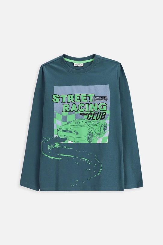 Coccodrillo longsleeve bawełniany dziecięcy nadruk turkusowy ZC5143101VBA