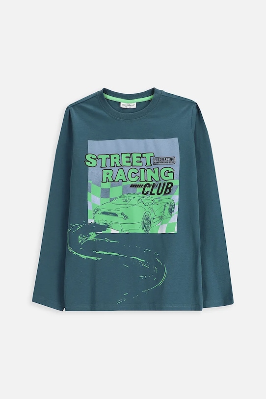 Coccodrillo longsleeve bawełniany dziecięcy nadruk turkusowy ZC5143101VBA