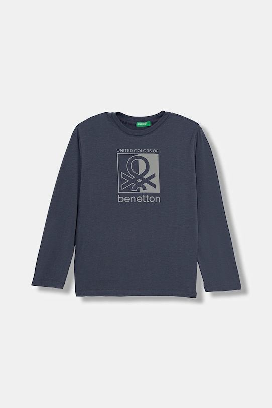 United Colors of Benetton longsleeve bawełniany dziecięcy nadruk granatowy 3ATNC10QU.G.Seasonal
