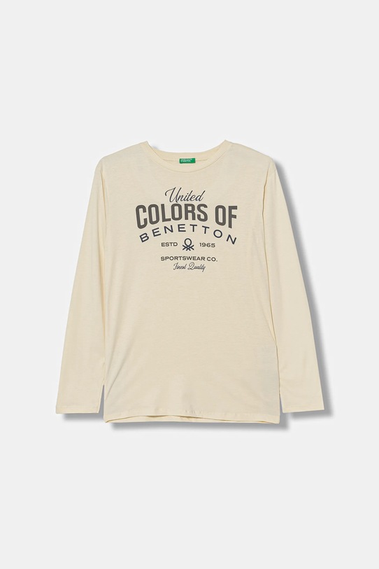 United Colors of Benetton longsleeve bawełniany dziecięcy nadruk beżowy 3ATNC10QU.G.Seasonal