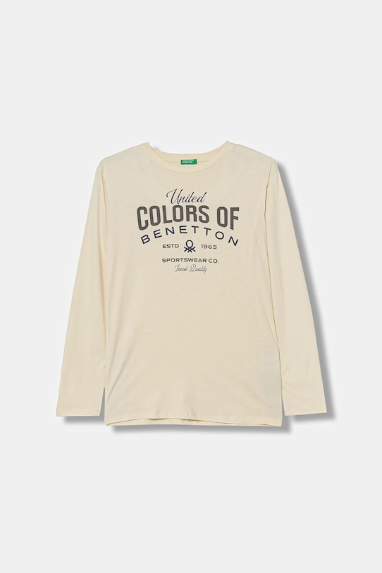 United Colors of Benetton longsleeve bawełniany dziecięcy nadruk beżowy 3ATNC10QU.G.Seasonal