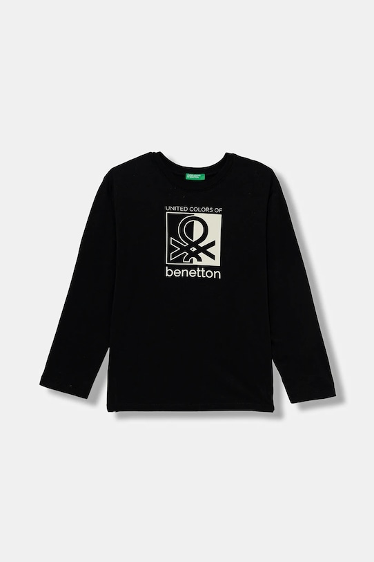 United Colors of Benetton longsleeve bawełniany dziecięcy nadruk czarny 3ATNC10QU.G.Seasonal