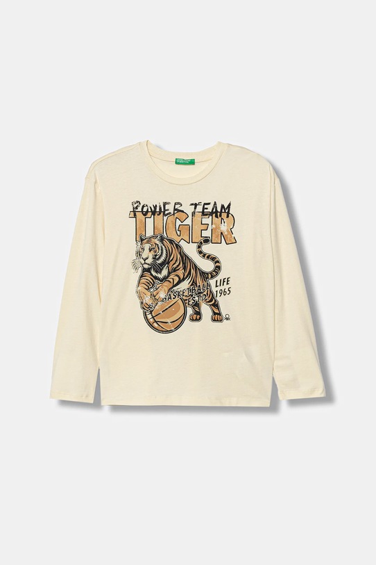 United Colors of Benetton longsleeve bawełniany dziecięcy nadruk beżowy 3ATNC10R8.G.Seasonal
