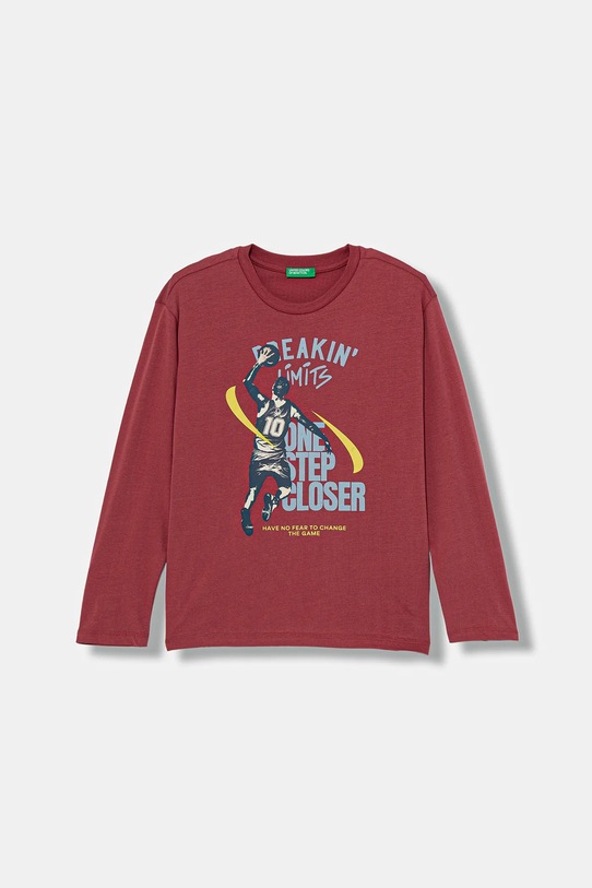 United Colors of Benetton longsleeve bawełniany dziecięcy nadruk czerwony 3ATNC10R8.G.Seasonal