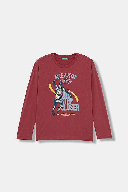 United Colors of Benetton longsleeve bawełniany dziecięcy nadruk czerwony 3ATNC10R8.G.Seasonal