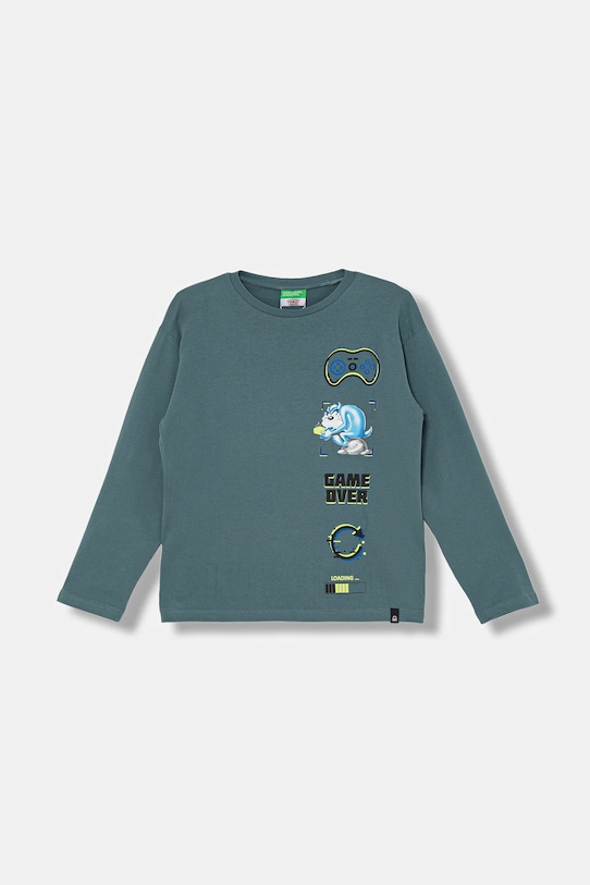 United Colors of Benetton longsleeve bawełniany dziecięcy nadruk zielony 3ATNC10RL.G.Seasonal