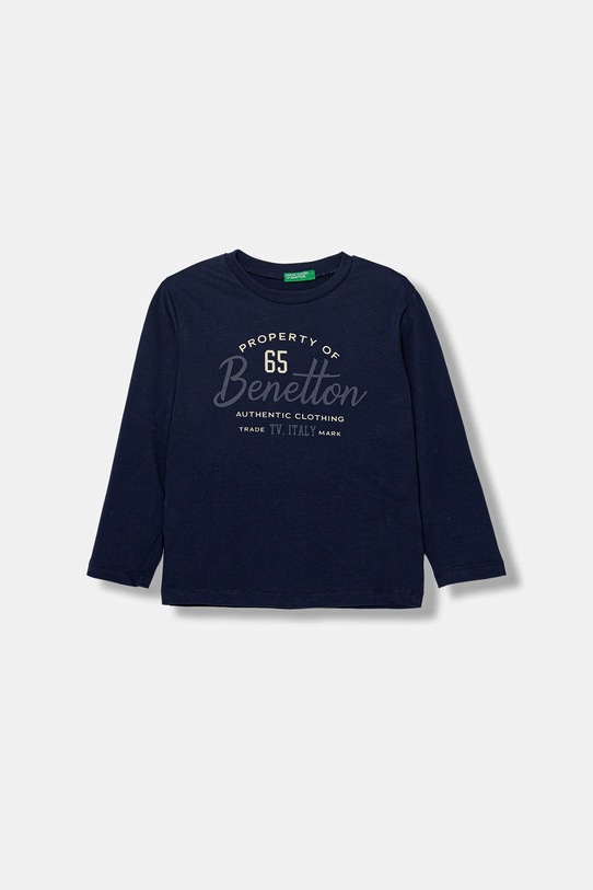 United Colors of Benetton longsleeve bawełniany dziecięcy nadruk granatowy 3ATNG10KT.P.Seasonal