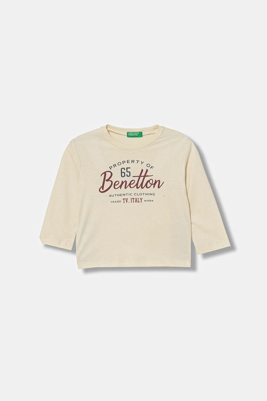 United Colors of Benetton longsleeve bawełniany dziecięcy nadruk beżowy 3ATNG10KT.P.Seasonal