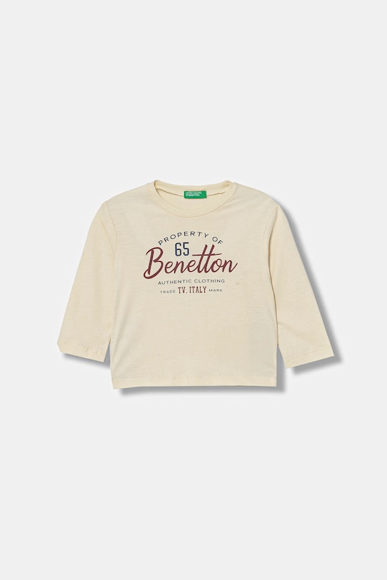 United Colors of Benetton longsleeve bawełniany dziecięcy nadruk beżowy 3ATNG10KT.P.Seasonal