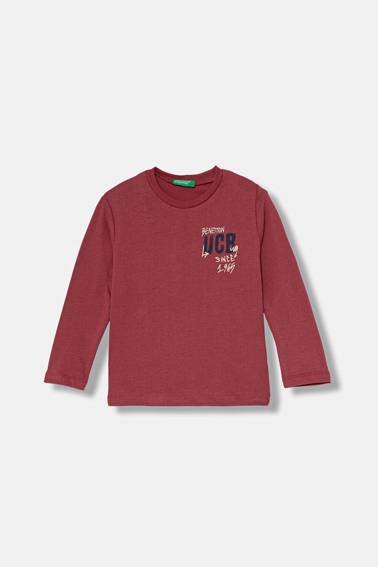 United Colors of Benetton longsleeve bawełniany dziecięcy nadruk czerwony 3ATNG10KT.P.Seasonal